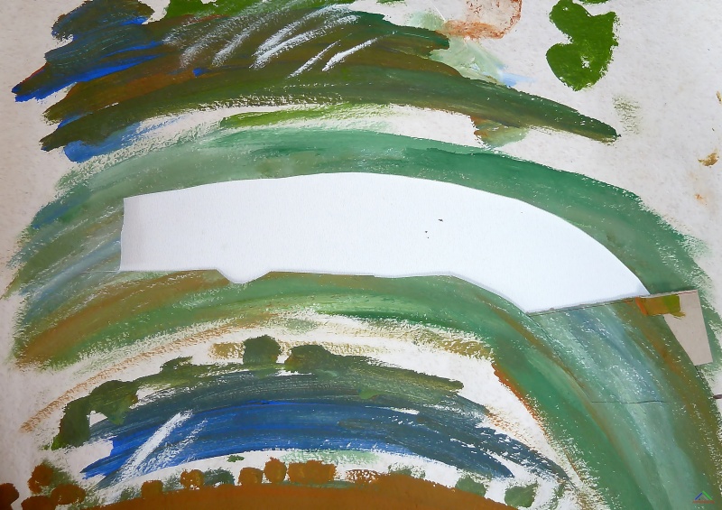 226 Raufaser-Wasser.JPG - Bunt bemalte Rauhfasertapete wird zum Flussbett der Enn